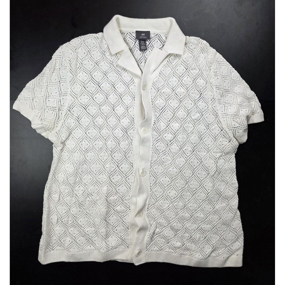 H&M Regular Regular Fit Coupe Standard Cream Kinit Shirt Men's Size XL
